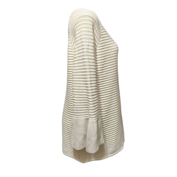 Chico's stretch knit tunic sweater gold cream stripe bell sleeve Size 3 XL - Picture 4 of 10
